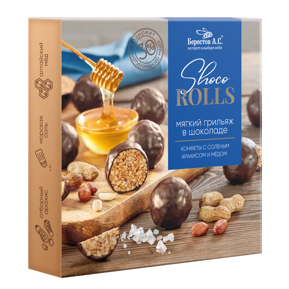  Берестов Shoco Rolls конфеты с арахисом, солью и медом, 135г   в Черногорске