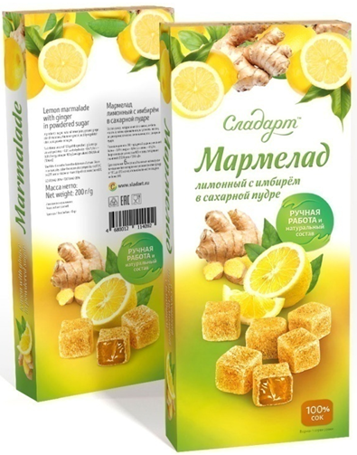 №2 Сладарт Мармелад Лимонный с имбирём в сахарной пудре, 200г    в Черногорске